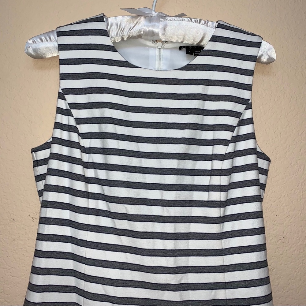 Theory Grey White Striped Sleeveless Dress Sz 4 - Picture 5 of 12